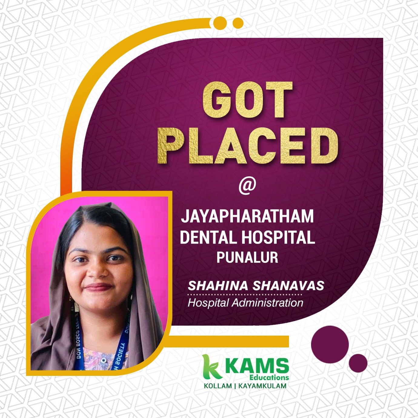 Placement of Hospital Administration Student KAMS Education Kollam